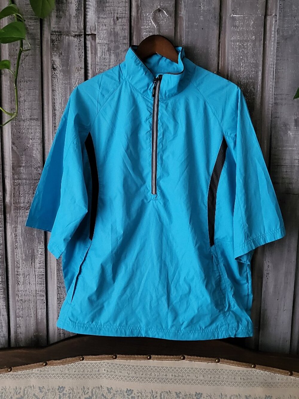 Short Sleeve Quarter Zip Windbreaker Jacket Blue Men L